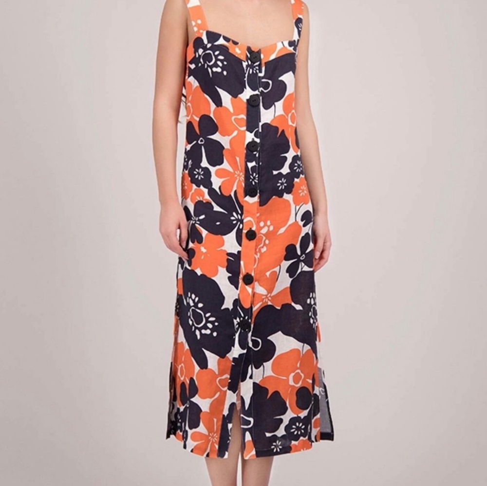 CALA de la CRUZ |Floral Orange and Black Linen Dress